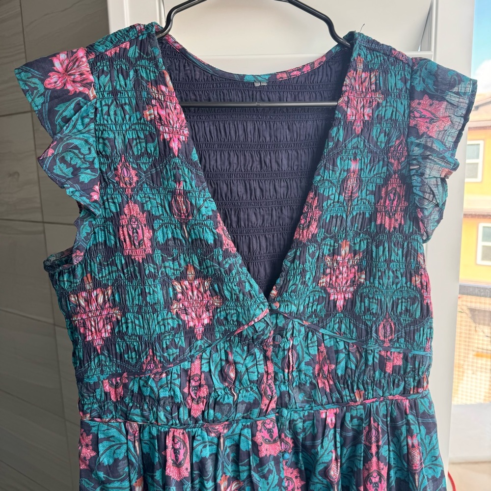Black, blue, pink ruched top dress